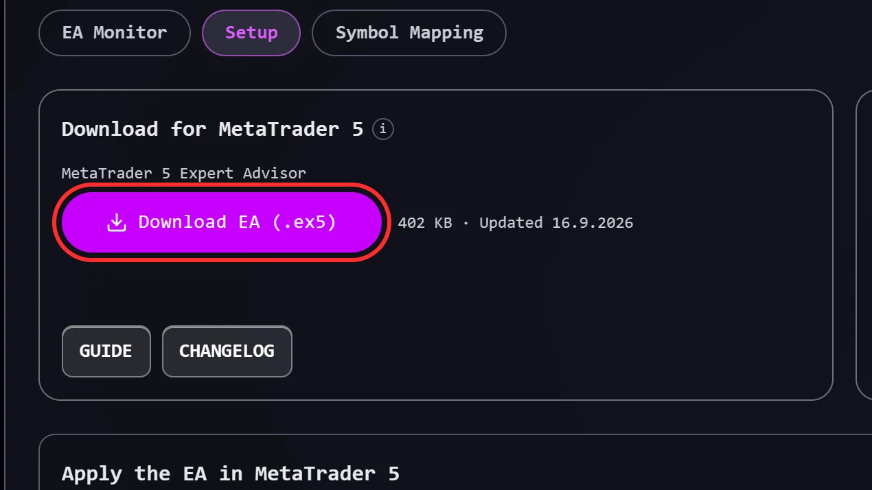 The ORBit EA Setup tab with the Download tile