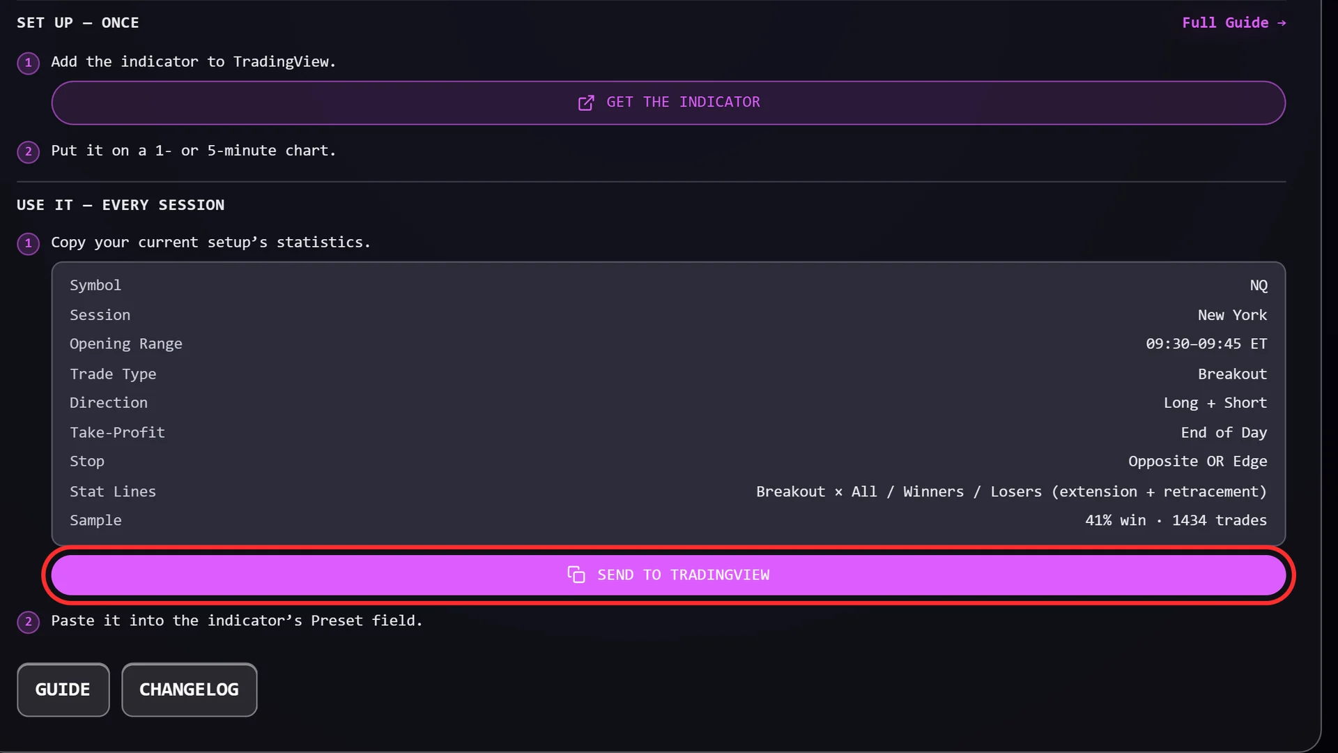 The Send to TradingView button in the Take It to TradingView tile